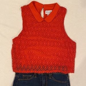 ELLE shirt, designed longer to tuck-in & lace part is out at waist length, Coral